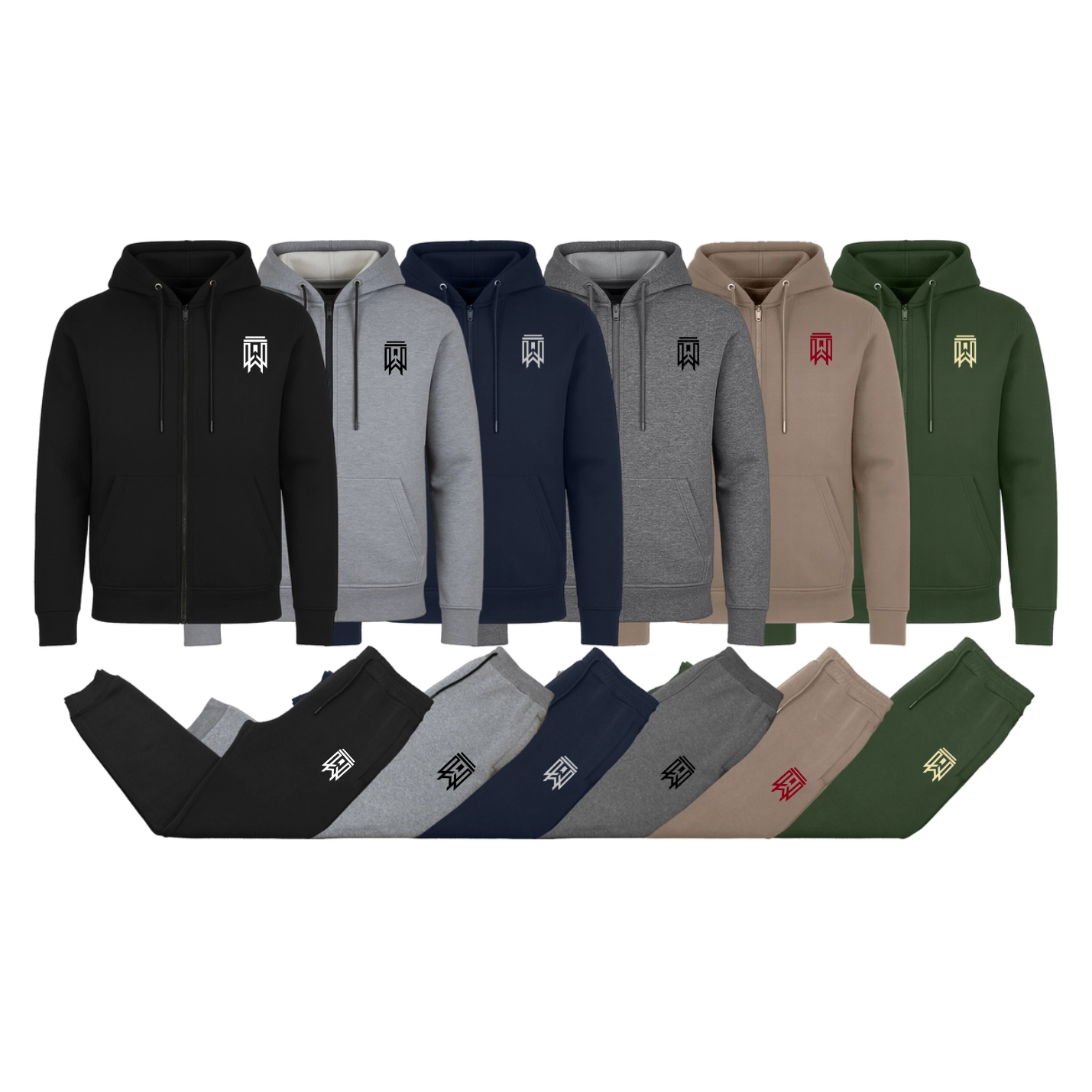 Track Suite Sets in different colors on a white background