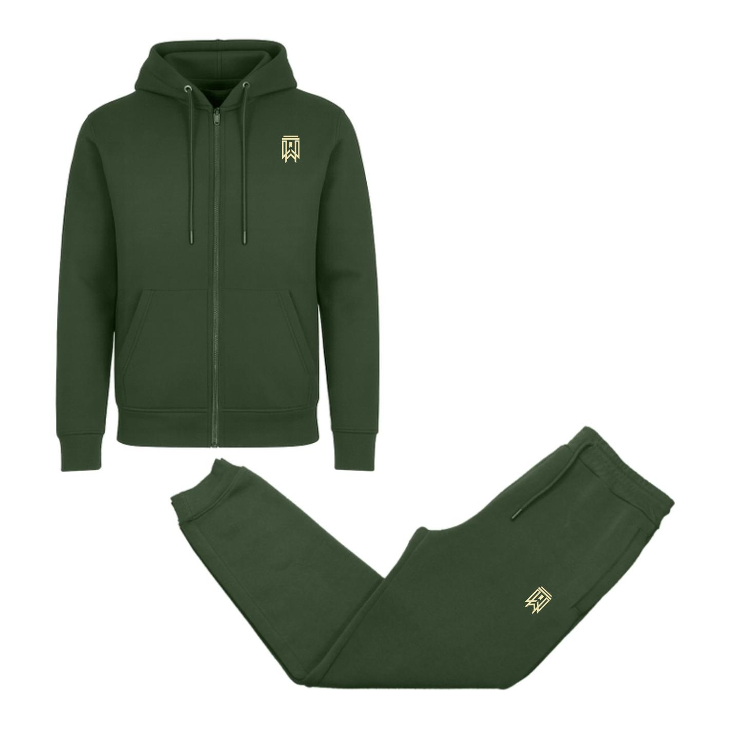 Green tracksuit with a logo on a white background