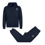 Navy tracksuit with a logo on a white background