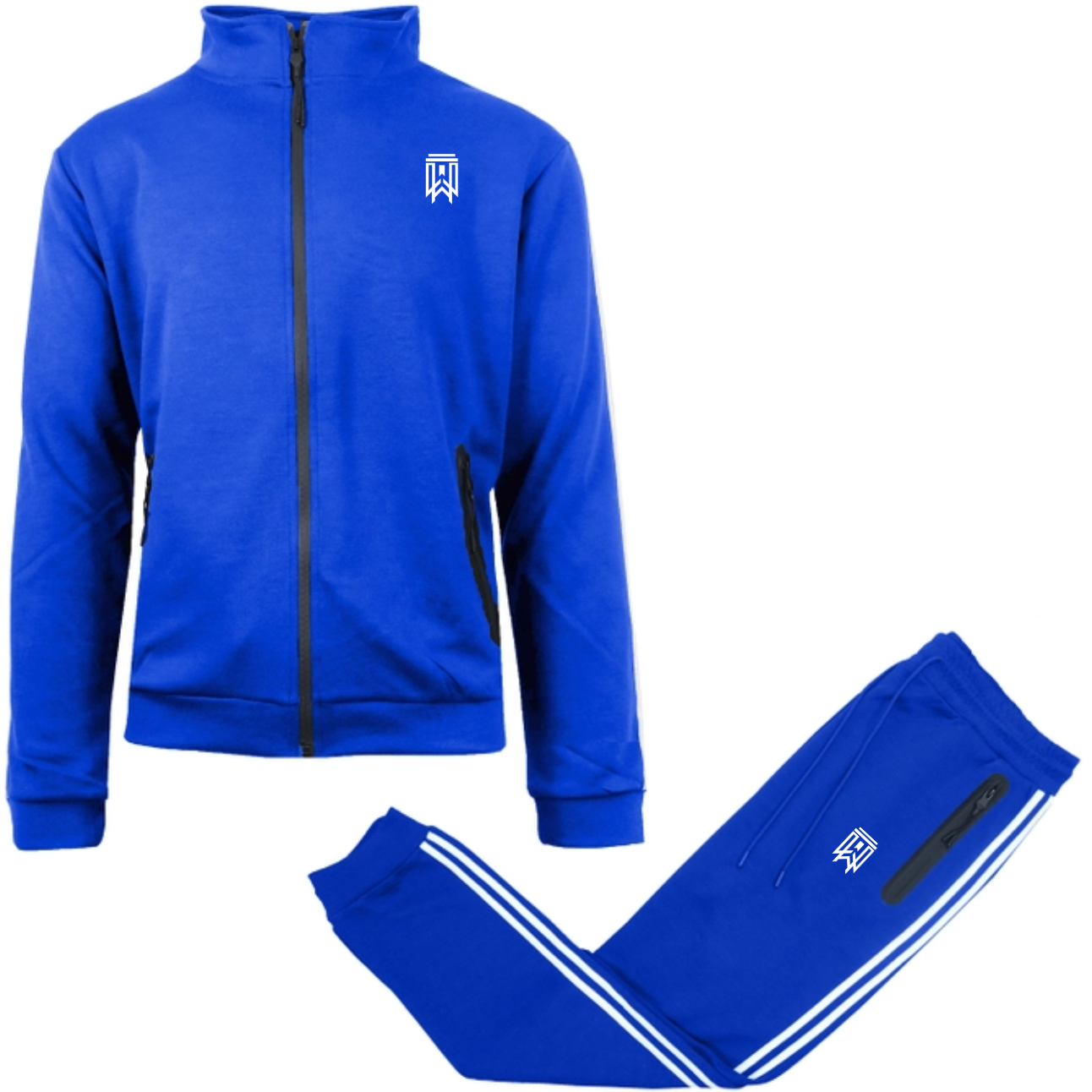 women's blue tracksuit with a logo on a white background